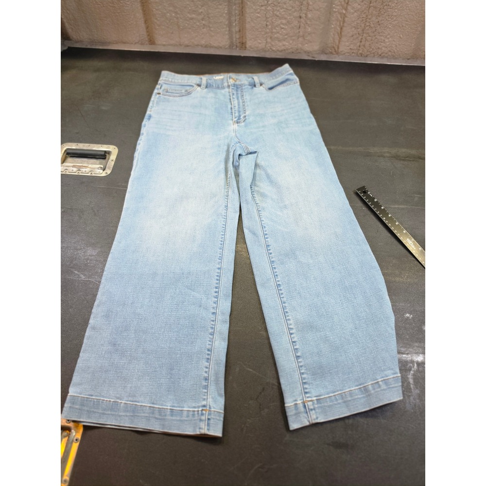 Lands End Womens Wide Leg Jeans Light Wash High Rise Petite Size 12 Denim
